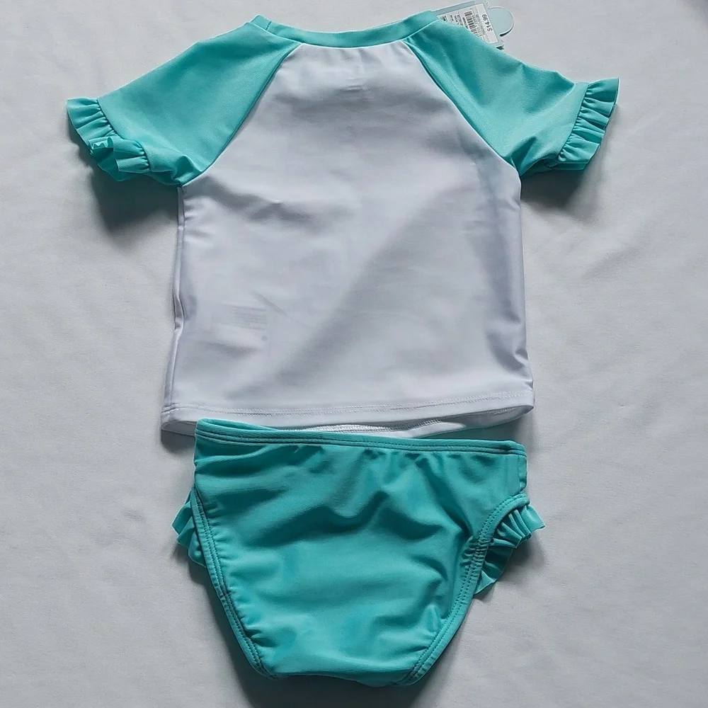 Cat & Jack Blue and White Rashguard Swim Set with Ruffle Sleeves 18 Mns‎